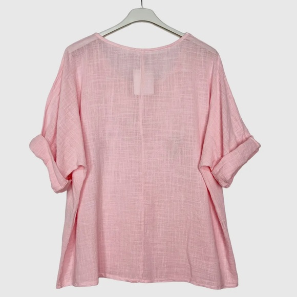 04 Chic Cotton Linen Tunic Top with Flower Pattern - Picture 2 of 2